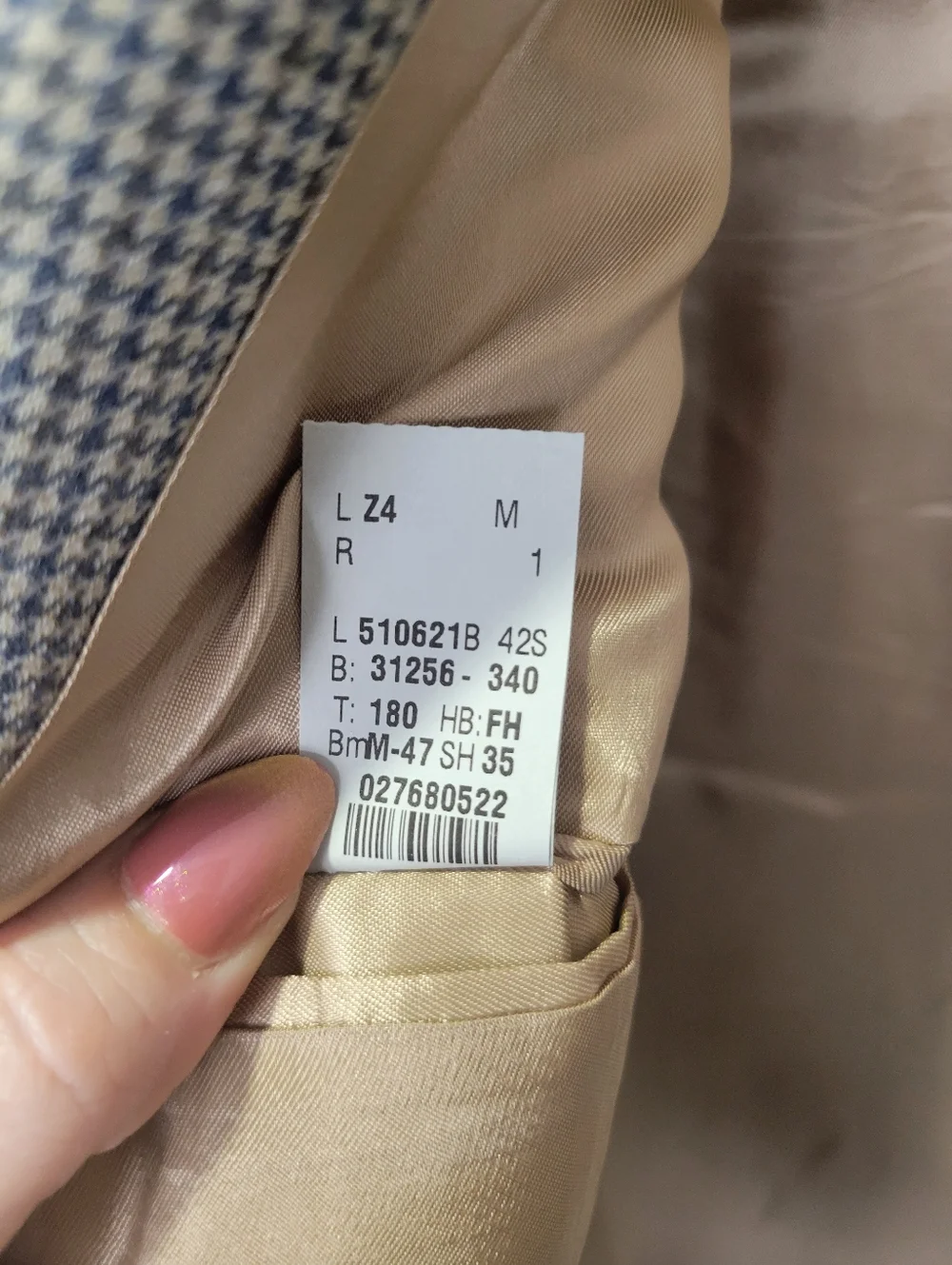 Lauren Ralph Lauren Houndstooth Blazer Jacket Mens 42S 100% Wool Tan Sport Coat